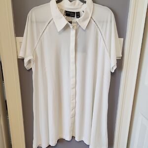 ATTITUDES BY RENEE WHITE TOP, BLOUSE, TUNIC PETITE LG NOVELTY TRIM NWT